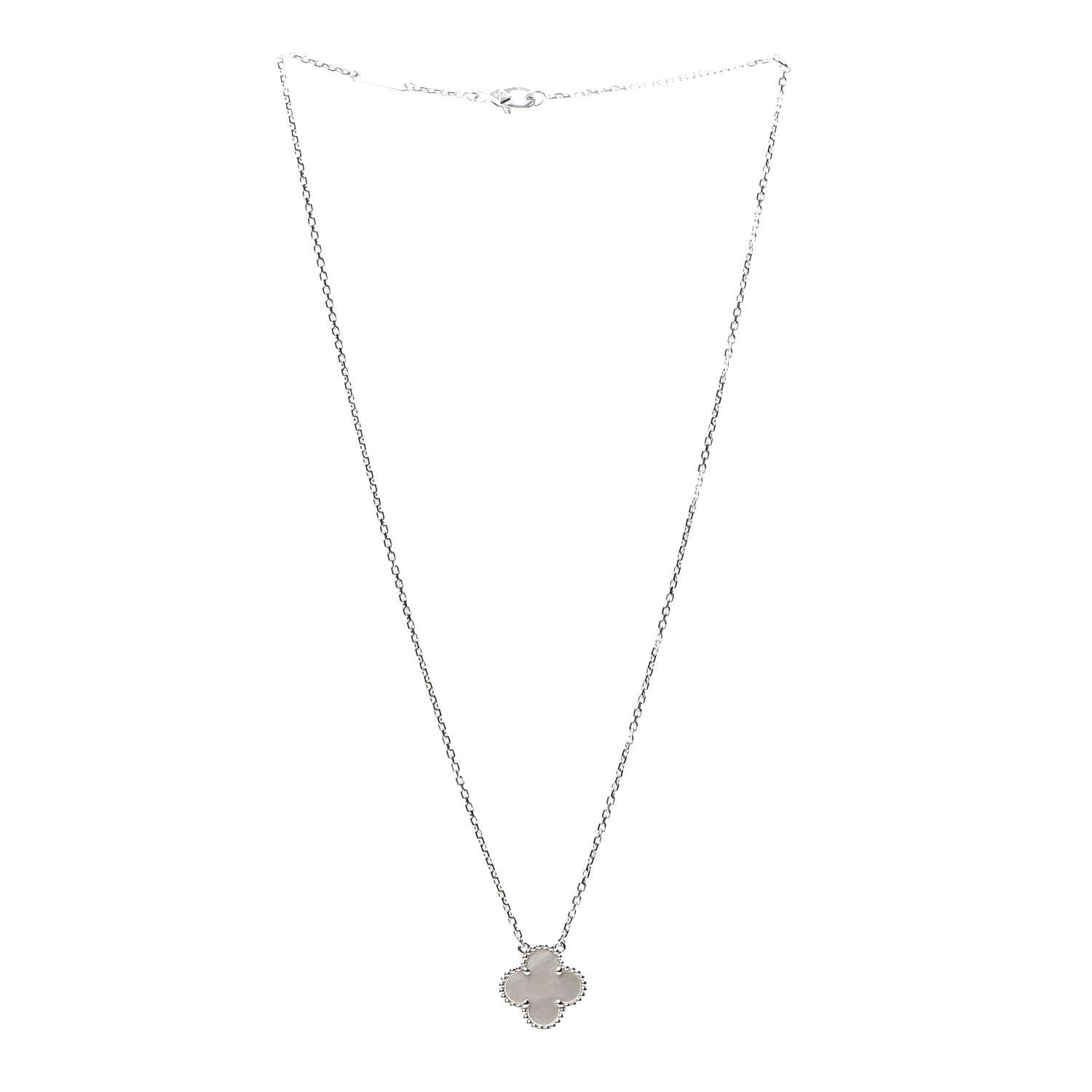 Van Cleef & Arpels 18K White Gold Mother of Pearl Vintage Alhambra Pendant Necklace 2 of 6