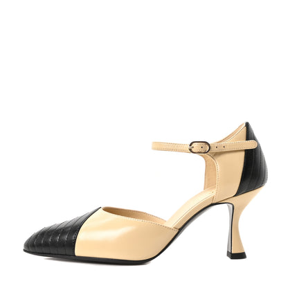 Chanel Lambskin Mary Jane Pumps 35.5 Beige Black 1 of 10