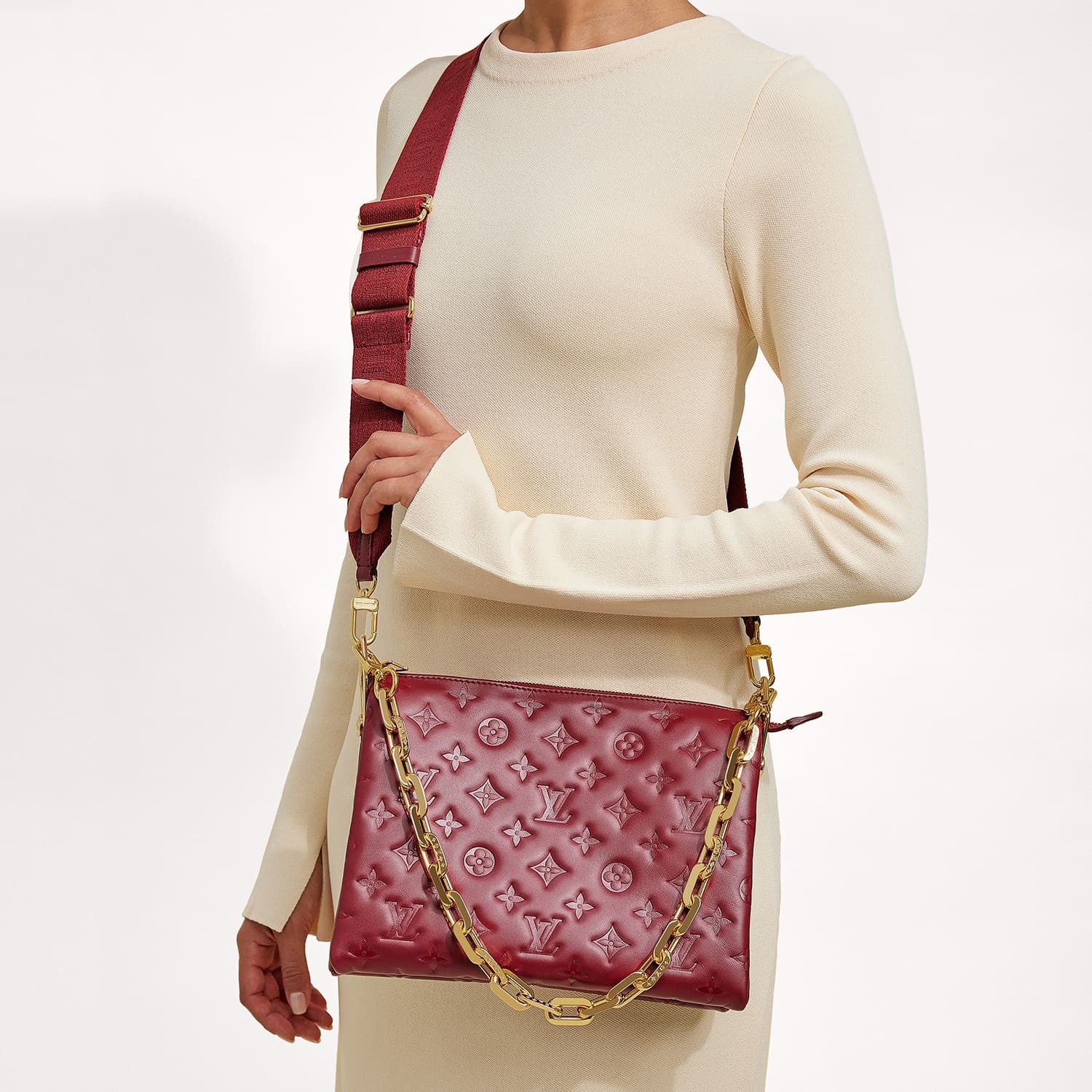 Louis Vuitton Lambskin Embossed Monogram Coussin PM Wine 2 of 10