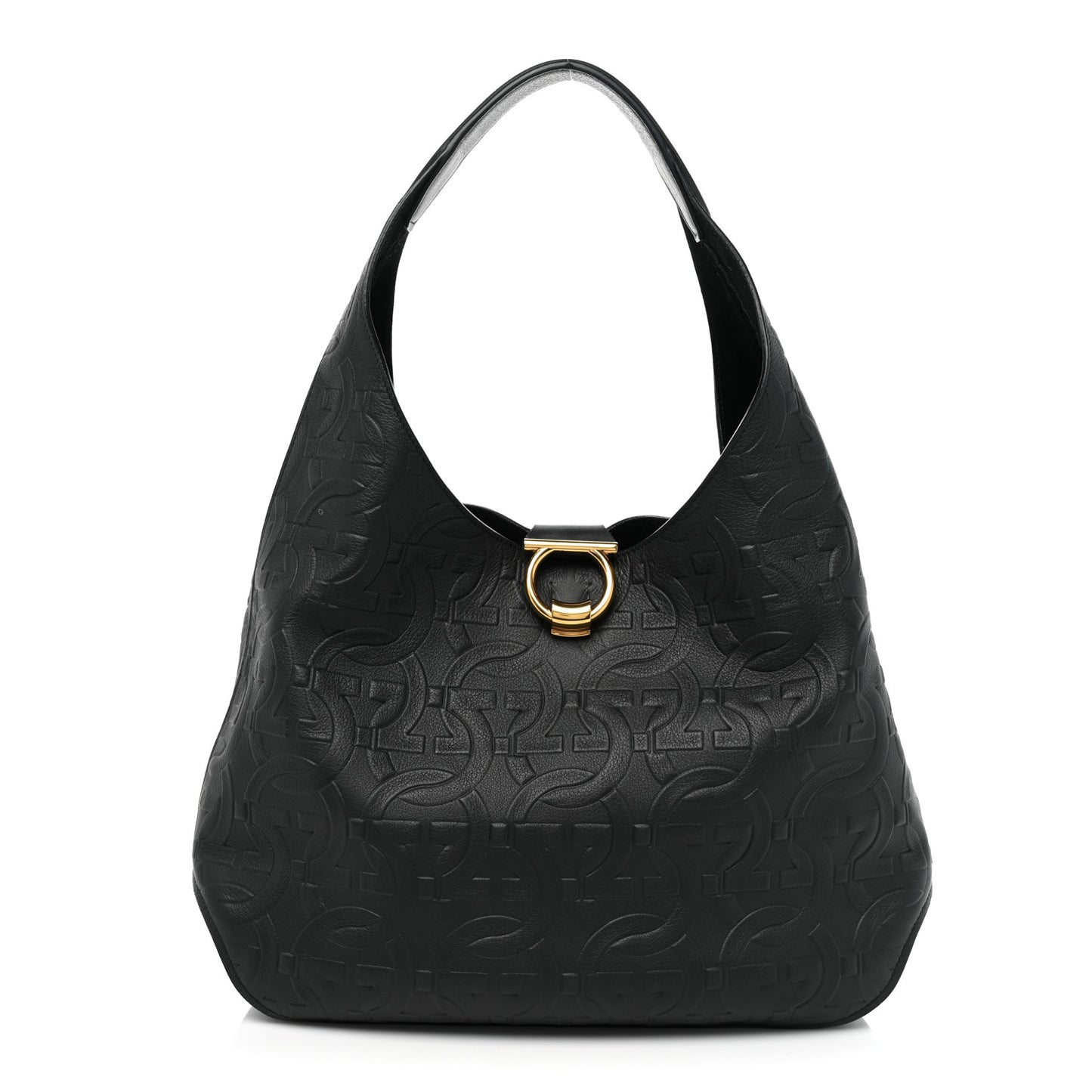 Calfskin Embossed Gancini Hobo Black