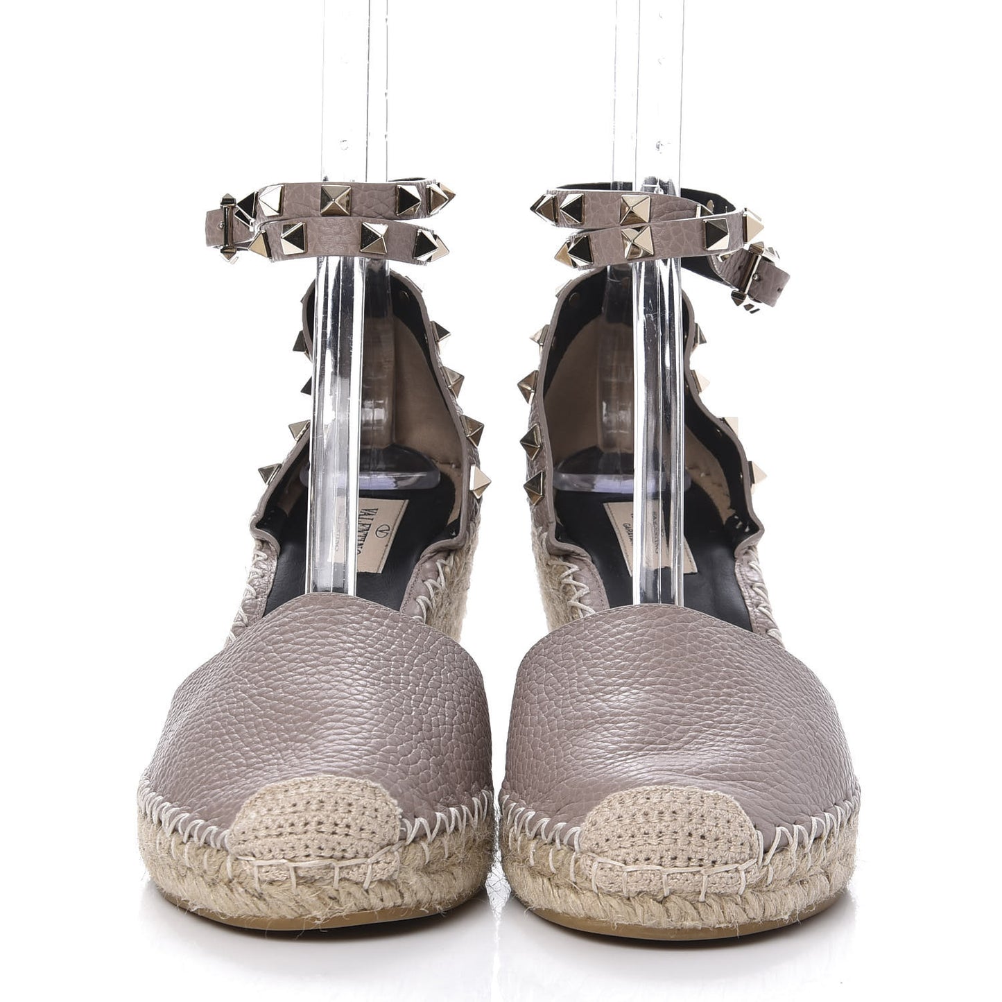 Grained Calfskin Rockstud Ankle Wrap Espadrille 15/85mm Wedges 40 Poudre