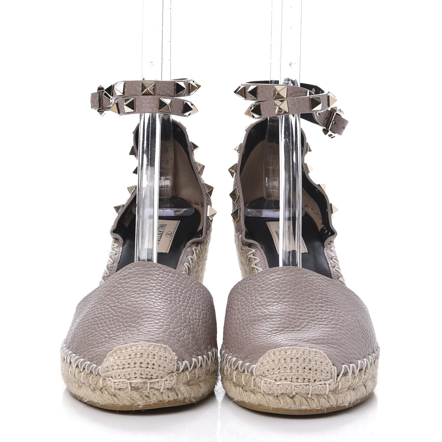 Valentino Garavani Grained Calfskin Rockstud Ankle Wrap Espadrille 15/85mm Wedges 40 Poudre 2 of 9