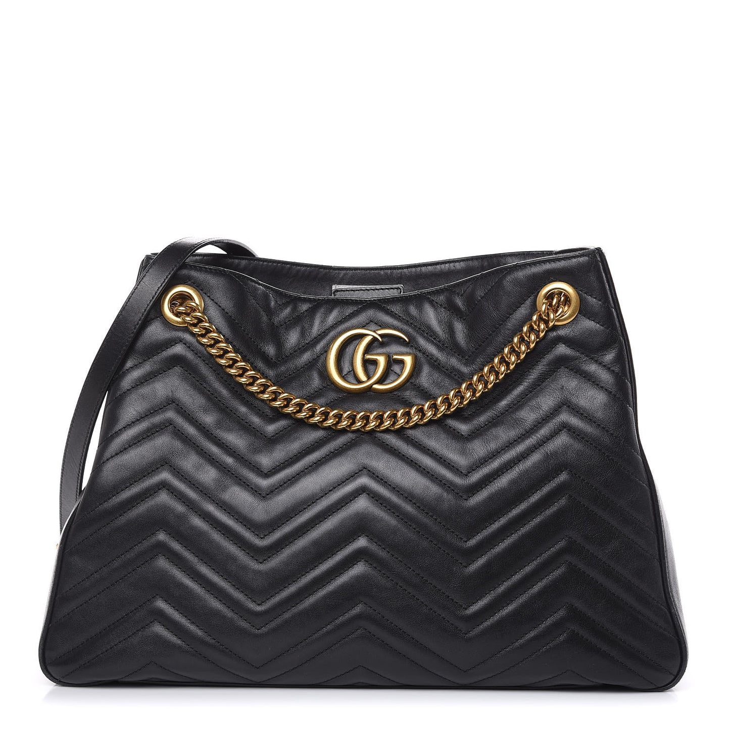 Calfskin Matelasse Medium GG Marmont Shoulder Tote Bag Black