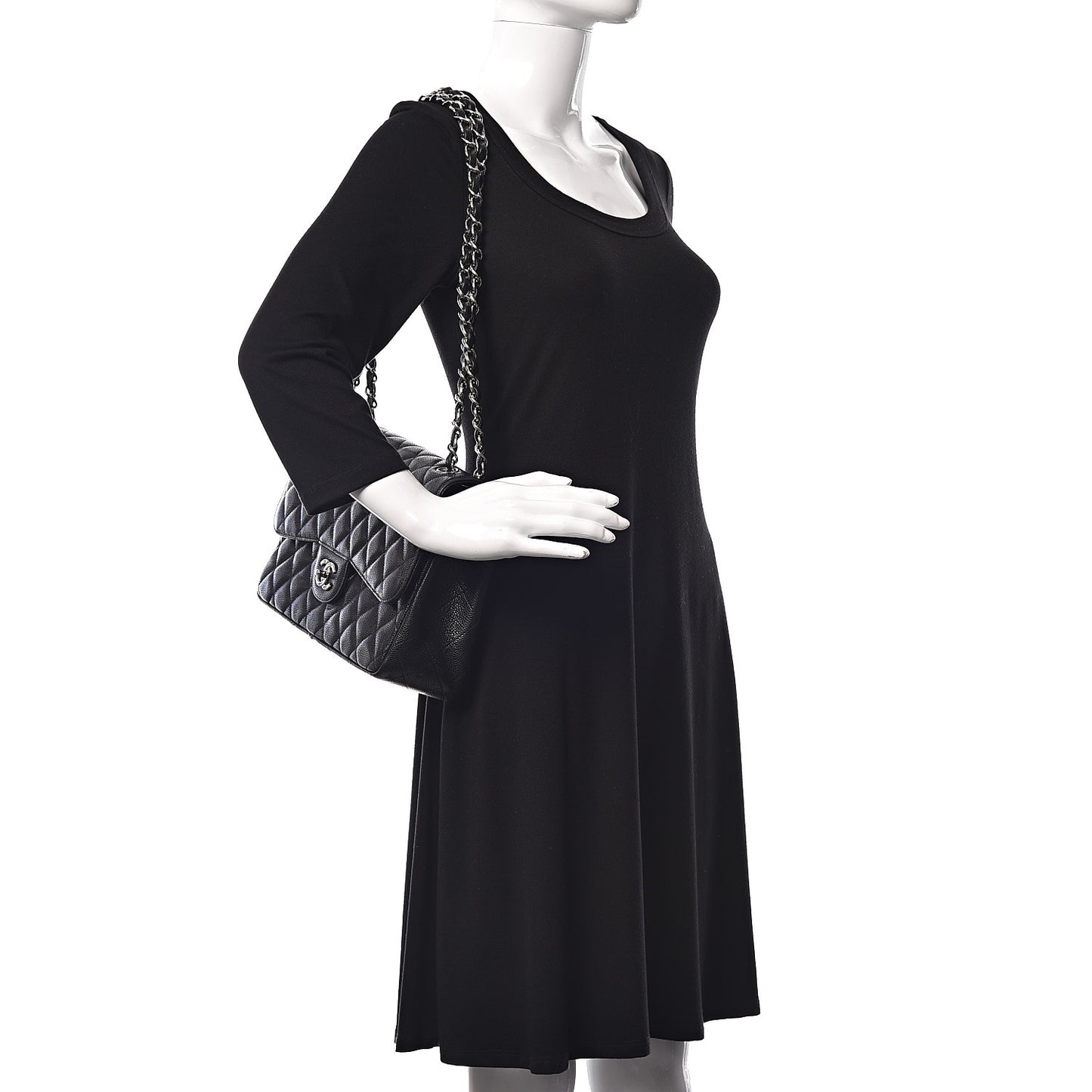 Caviar Quilted Jumbo Double Flap Black