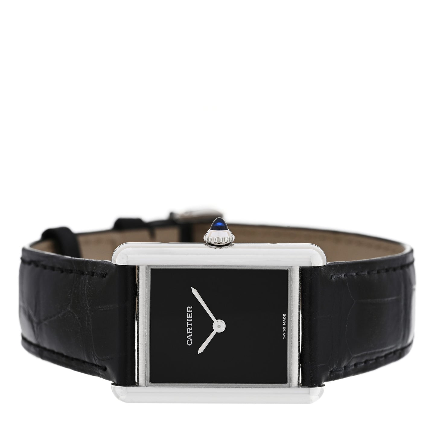 Stainless Steel Alligator 25mm Must de Cartier Tank Quartz Watch Black