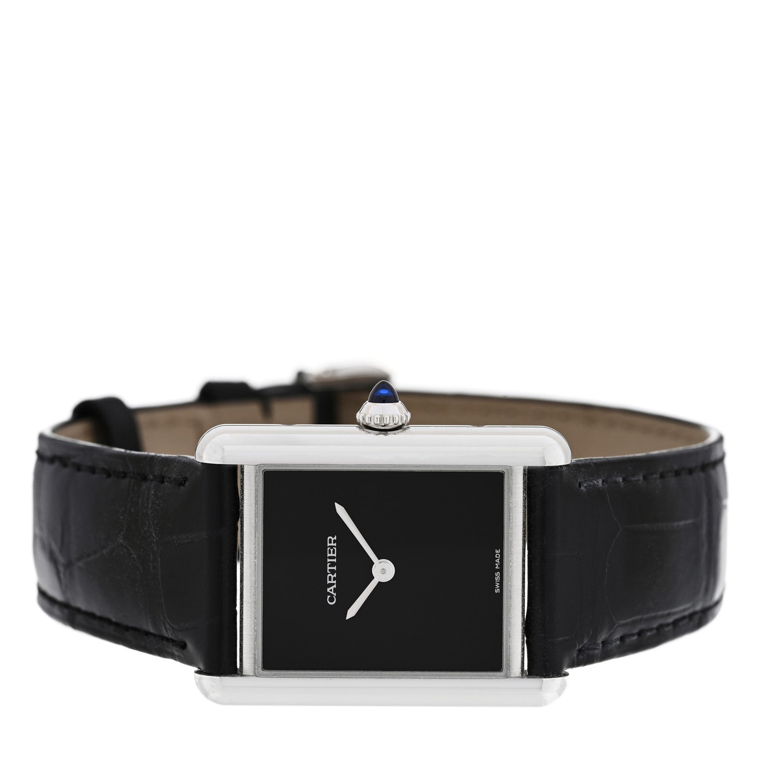 Cartier Stainless Steel Alligator 25mm Must de Cartier Tank Quartz Watch Black 2 of 5