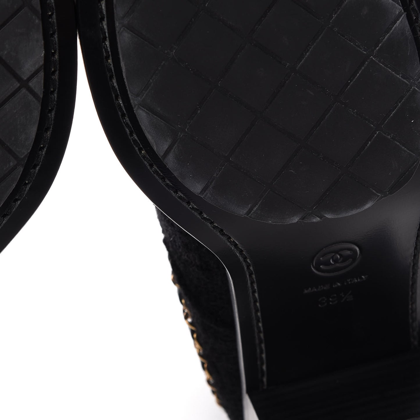Tweed Calfskin Chain Lace Up Boots 39.5 Black