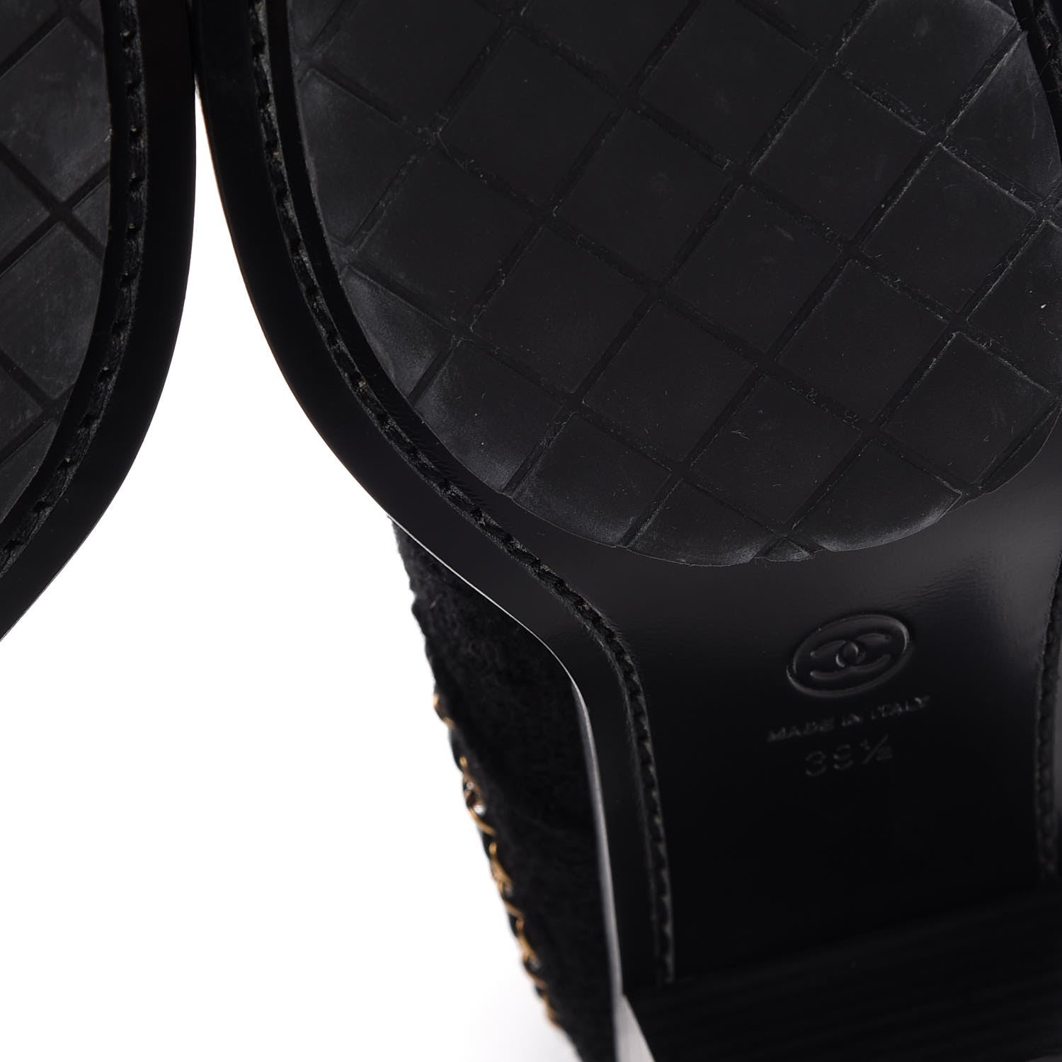 Chanel Tweed Calfskin Chain Lace Up Boots 39.5 Black 9 of 10