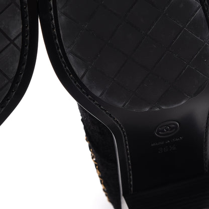 Chanel Tweed Calfskin Chain Lace Up Boots 39.5 Black 9 of 10