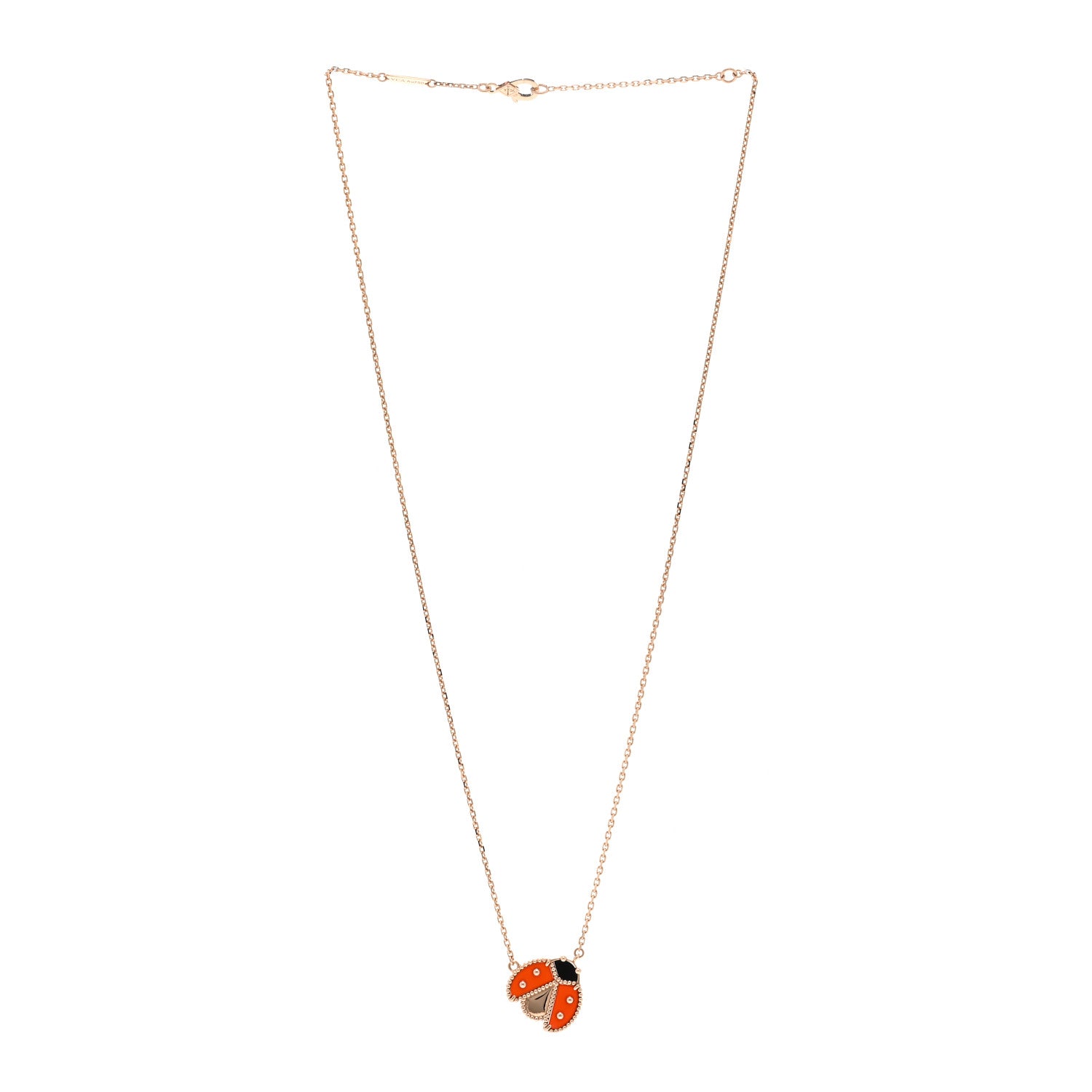 Van Cleef & Arpels 18K Rose Gold Carnelian Black Onyx Lucky Spring Open Wings Lady Bug Pendant Necklace 3 of 6