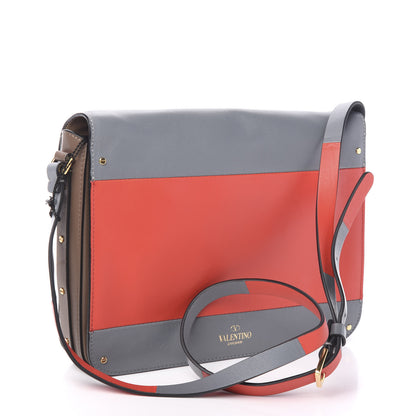 Valentino Garavani Calfskin Rivet Colorblock Shoulder Bag Grey Red 2 of 8