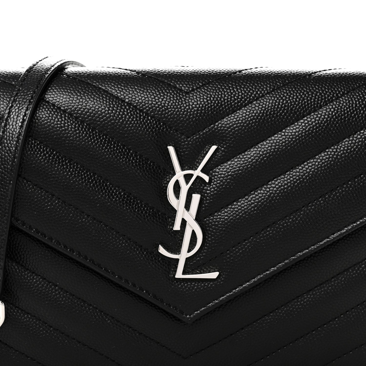 Saint Laurent Grain De Poudre Matelasse Chevron Monogram Envelope Chain Wallet Black 7 of 9