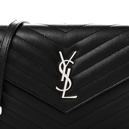 Saint Laurent Grain De Poudre Matelasse Chevron Monogram Envelope Chain Wallet Black 7 of 9