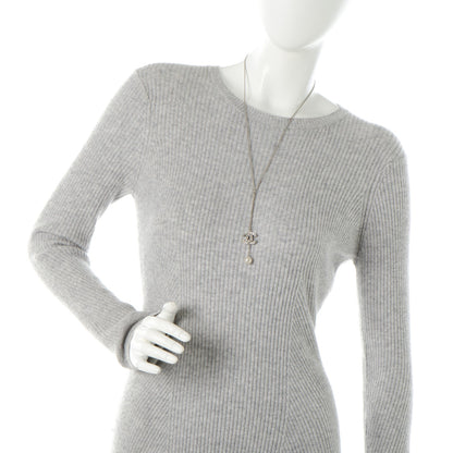 Chanel Baguette Crystal Pearl CC Lariat Necklace Silver 2 of 4