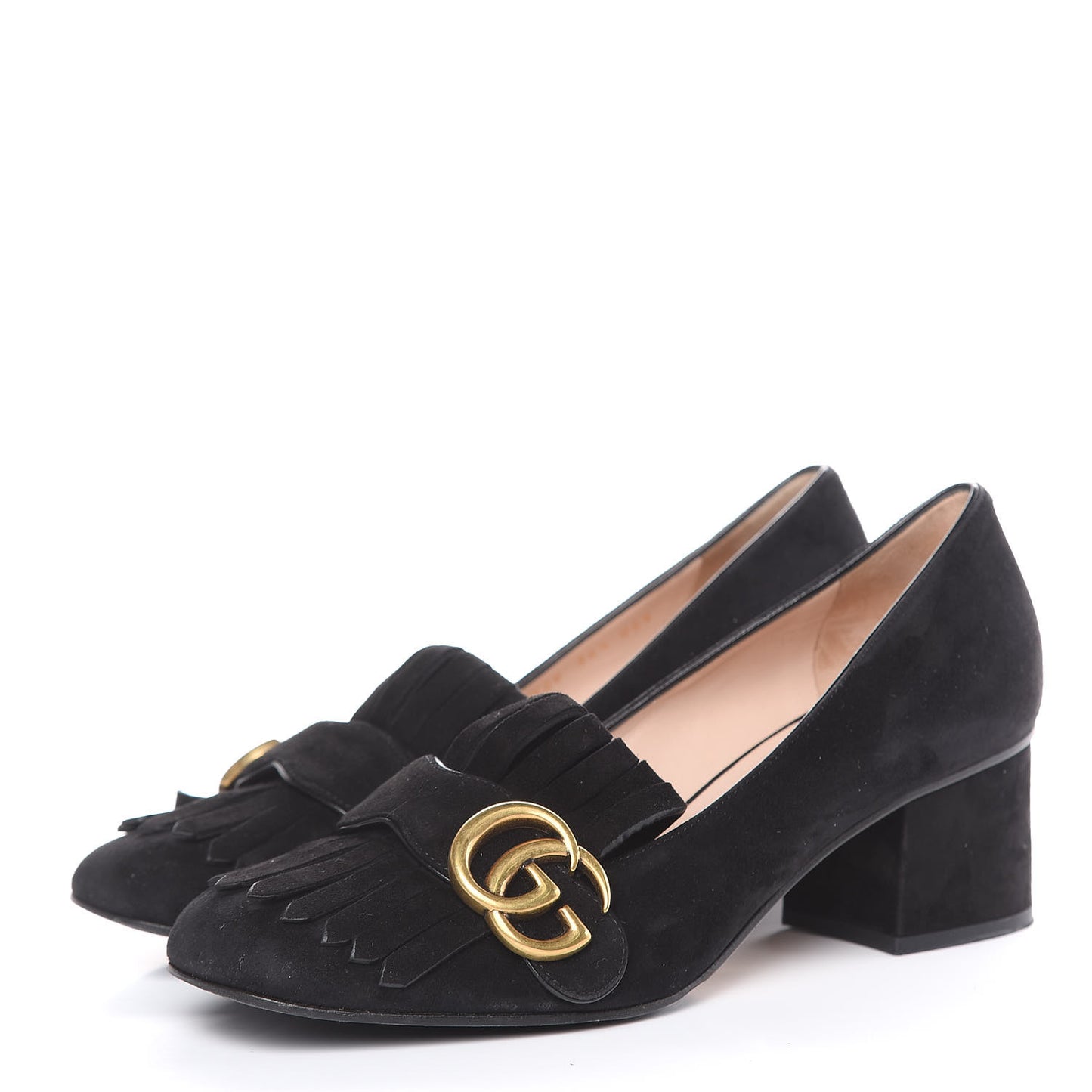 Kid Scamosciato GG Marmont Fringe 50mm Loafer Pumps 36.5 Black