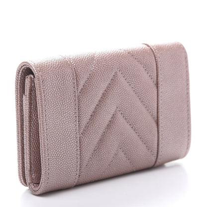 Chanel Metallic Caviar Chevron Quilted Vintage Mademoiselle Flap Card Holder Pink 3 of 9