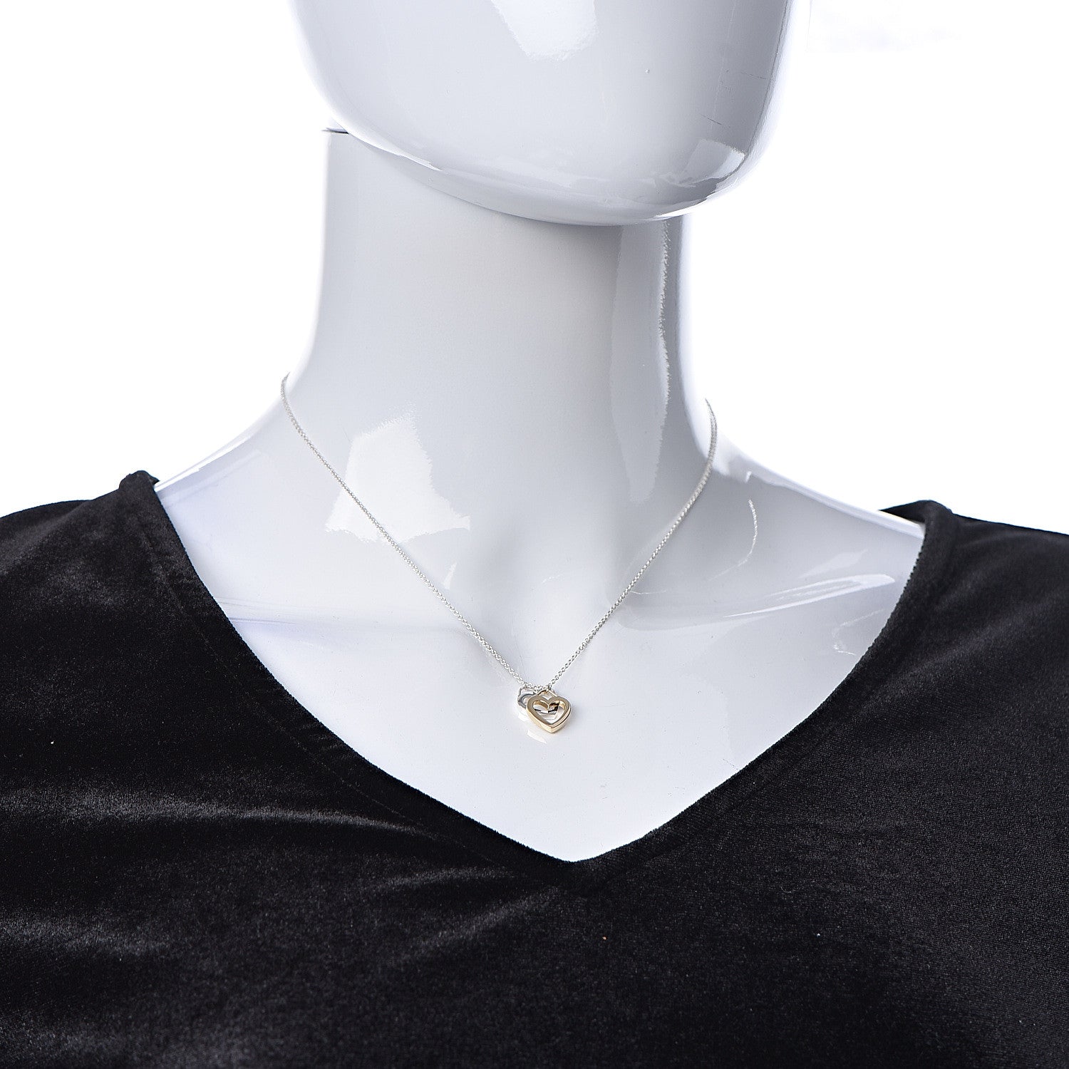 Tiffany Sterling Silver 18K Yellow Gold Double Heart Pendant Necklace 2 of 7