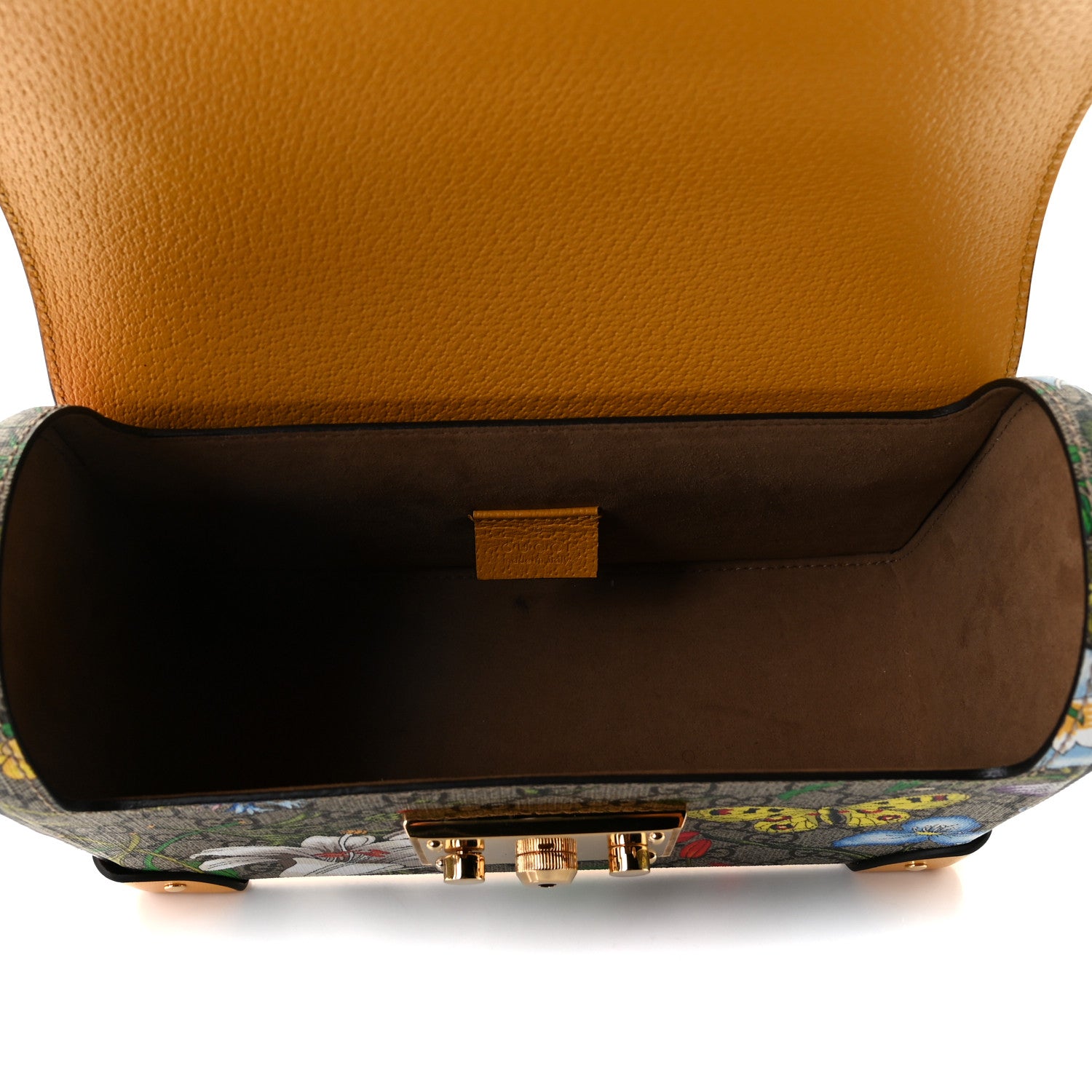 Gucci GG Supreme Monogram Flora Small Padlock Bamboo Shoulder Bag Beige Multicolor Crop 9 of 10