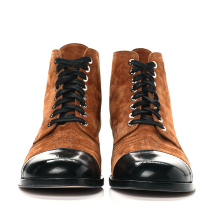Chanel Suede Patent Cap Toe CC Boots 39 Beige Black 2 of 7
