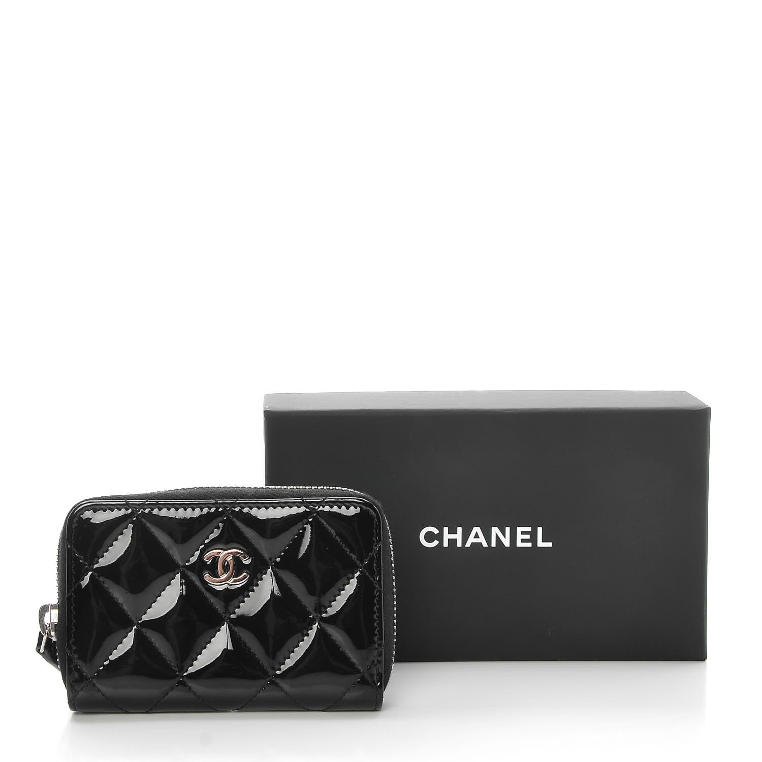Chanel Patent Calfskin Quilted Zip Coin Purse Black 8 of 8