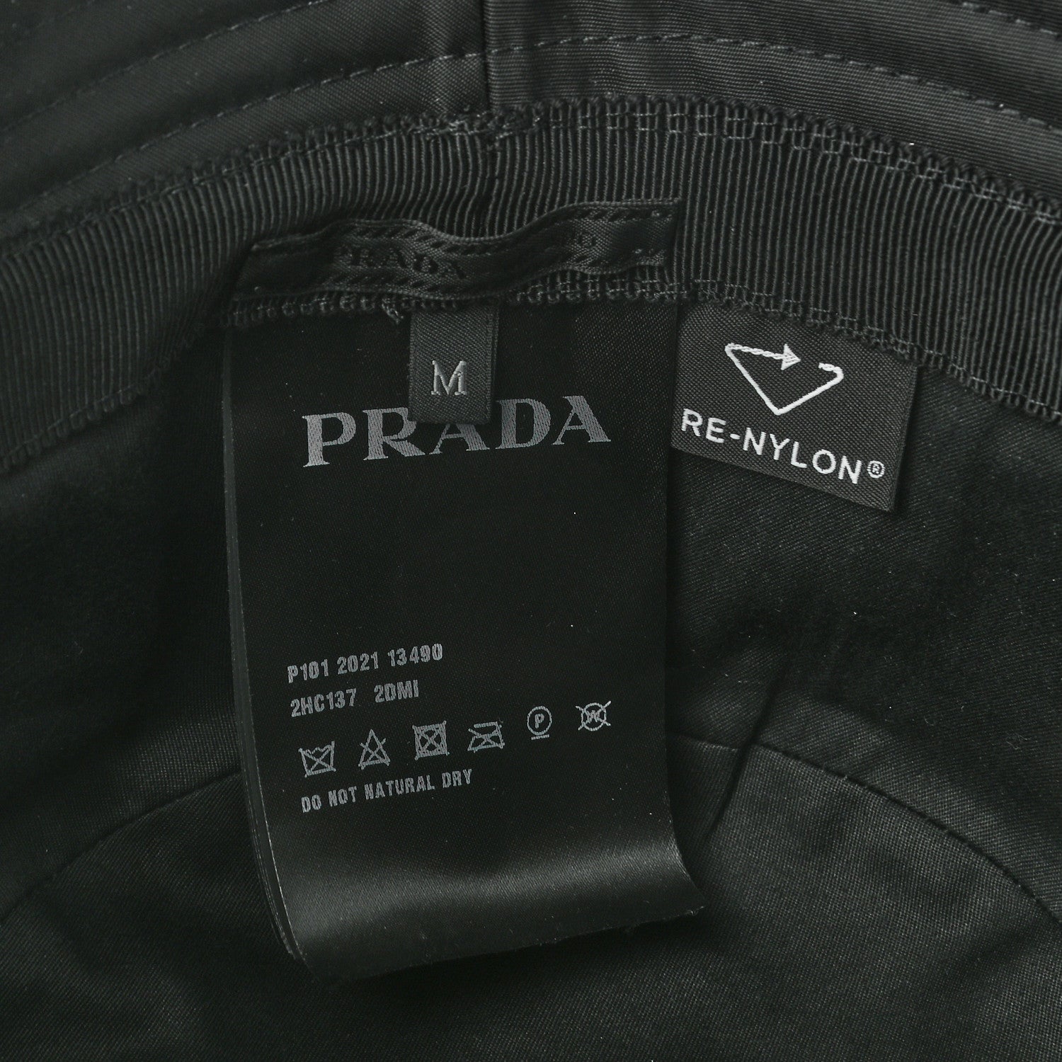 Prada Re-Nylon Metal Triangle Logo Mens Bucket Hat M Black 7 of 7
