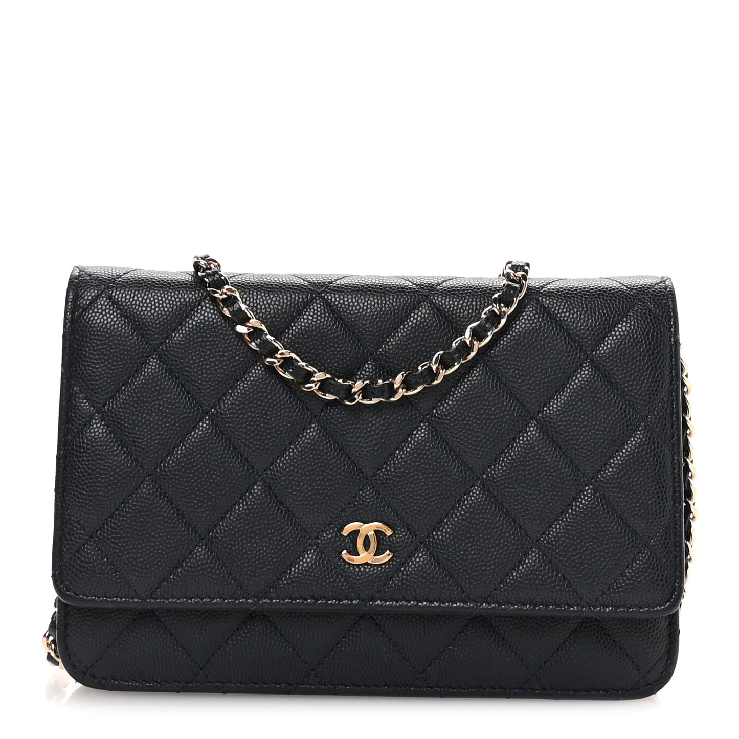 Caviar Quilted Wallet on Chain WOC Navy Blue