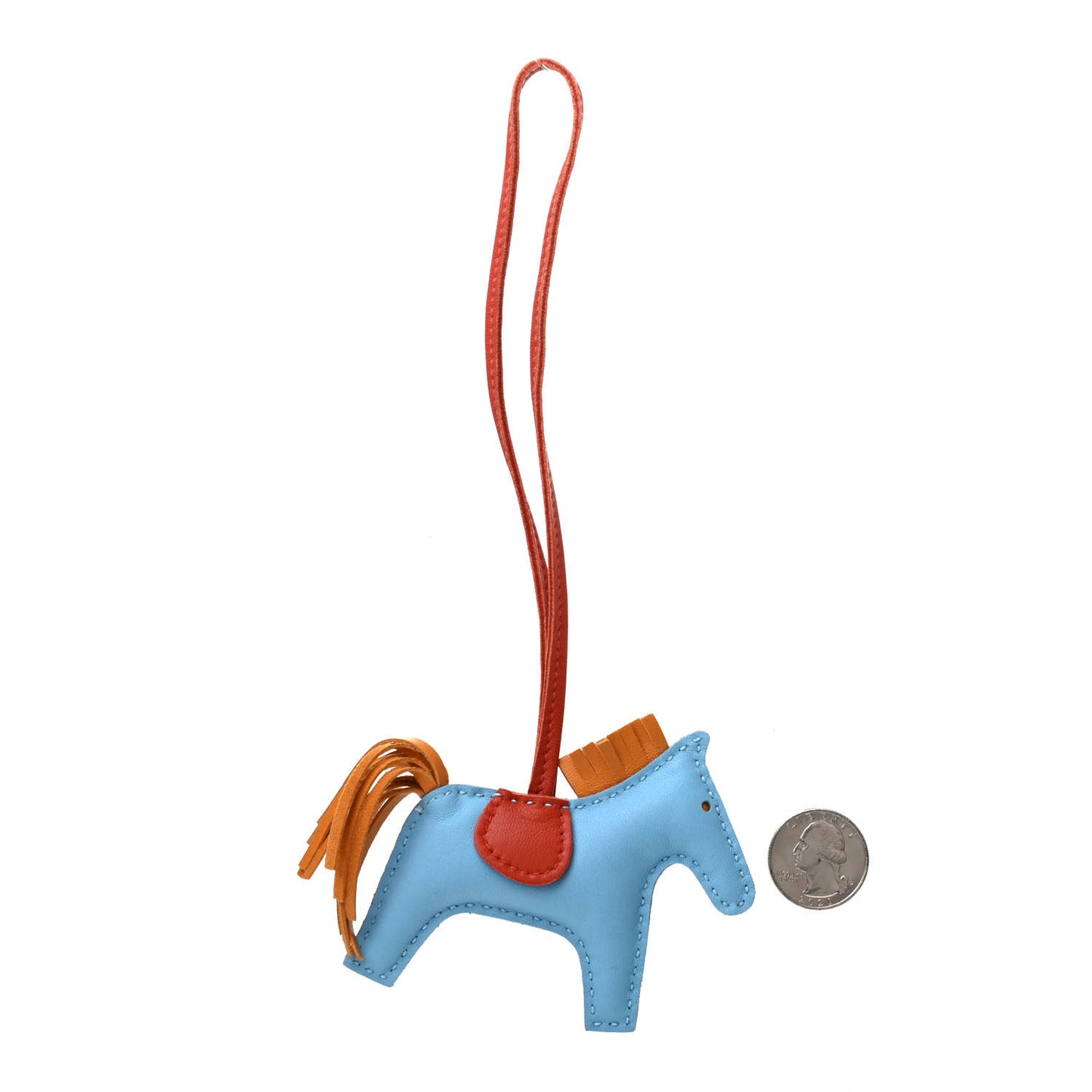 Milo Lambskin Grigri Rodeo Horse Bag Charm PM Celeste Bouton D'Or Cornaline