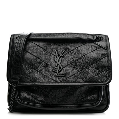 Saint Laurent Crinkled Calfskin Matelasse Monogram Baby Niki Chain Satchel Black 1 of 13