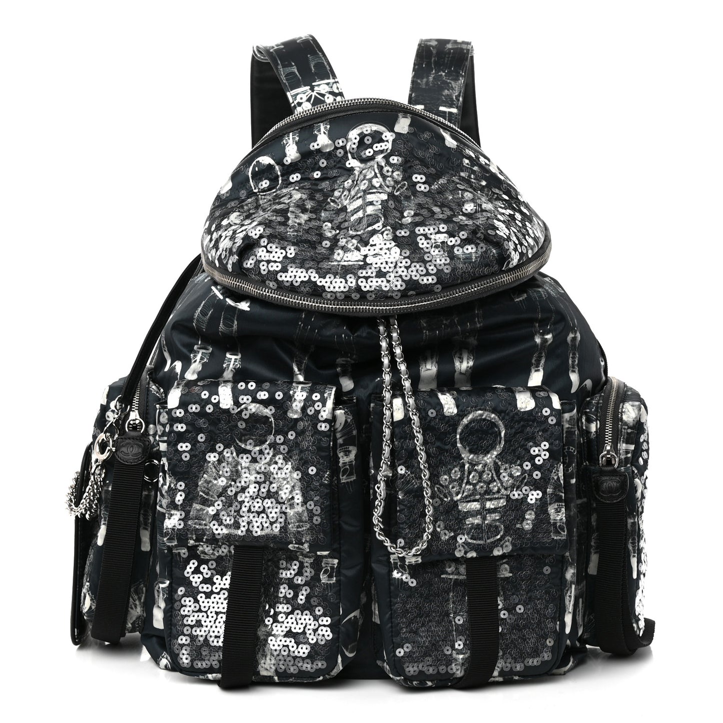 Sequin Nylon Lambskin Astronaut Essentials Backpack Black White