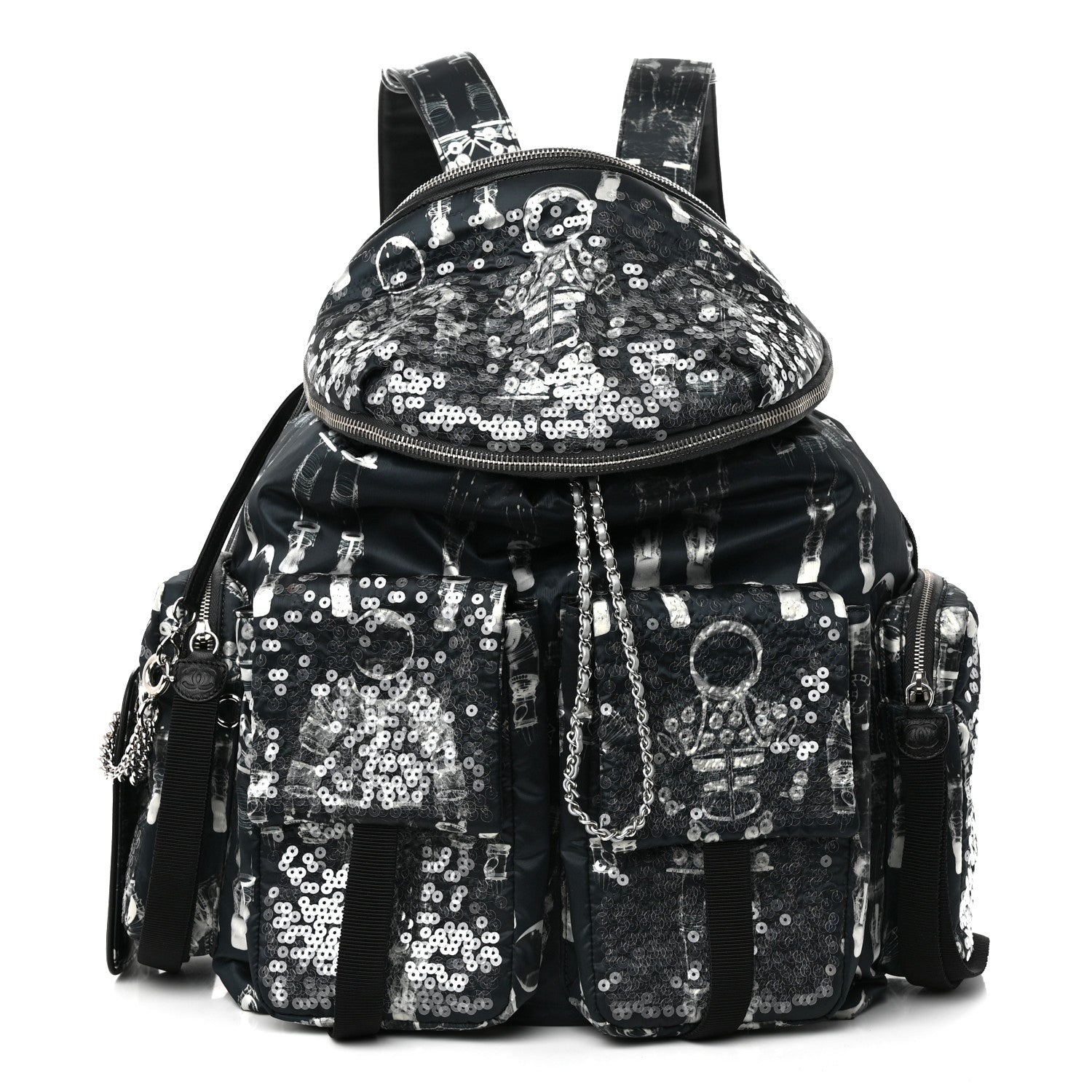 Chanel Sequin Nylon Lambskin Astronaut Essentials Backpack Black White 3 of 13
