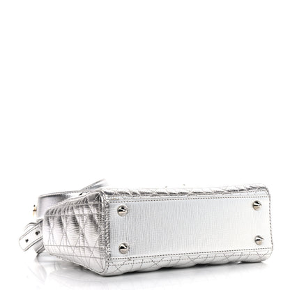Christian Dior Metallic Grained Calfskin Cannage Small Lucky Badges My Lady Dior Silver 4 of 13