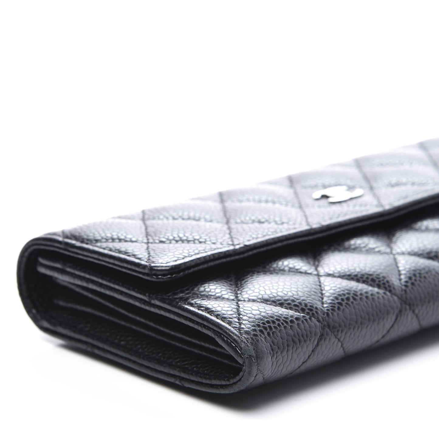 Caviar Quilted Large Gusset Flap Wallet Black