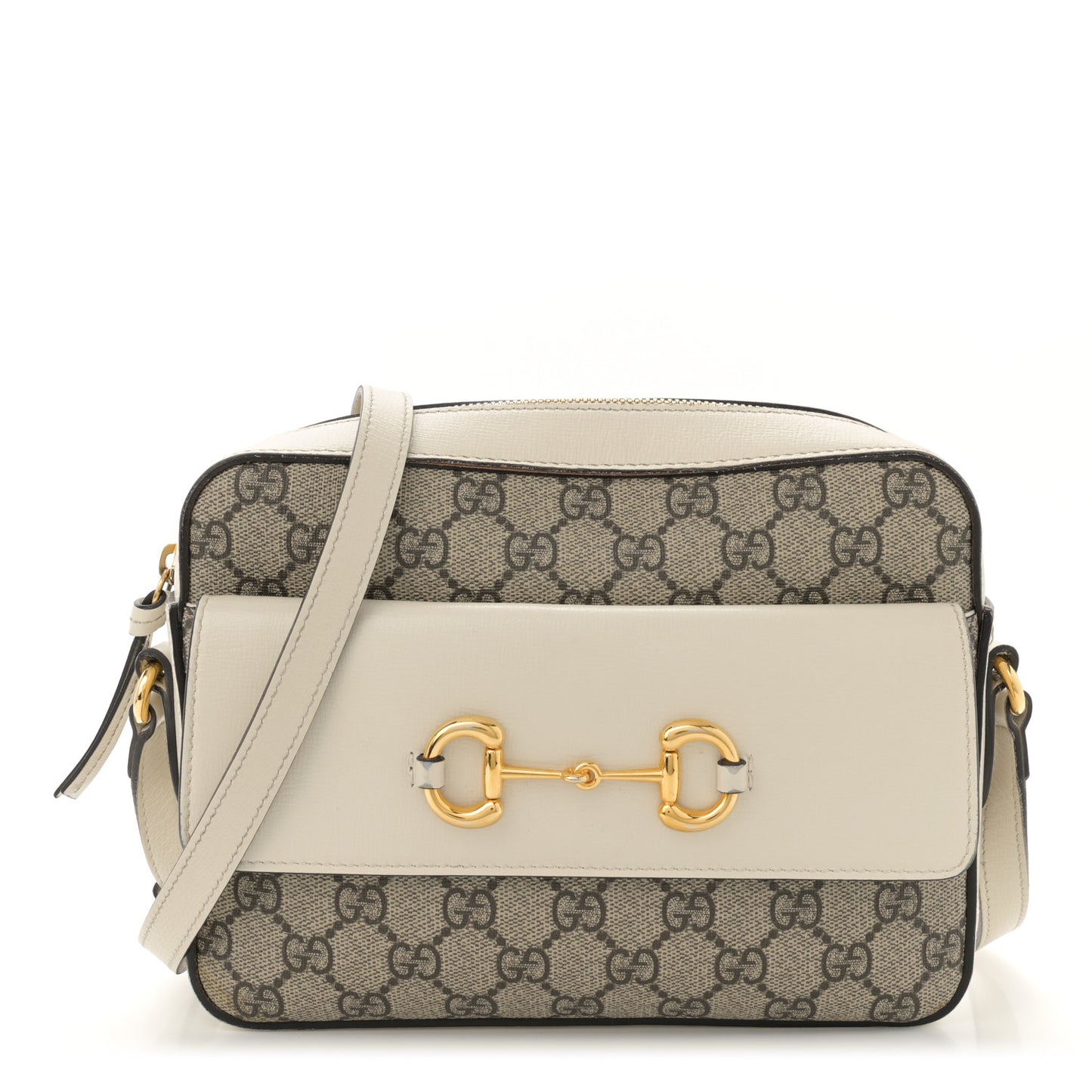 GG Supreme Monogram Small Horsebit 1955 Shoulder Bag Beige Mystic White