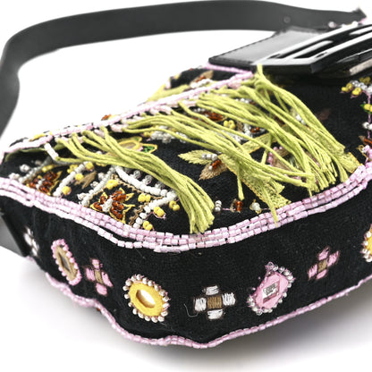 Fendi Satin Beaded Baguette Black Multicolor 9 of 11