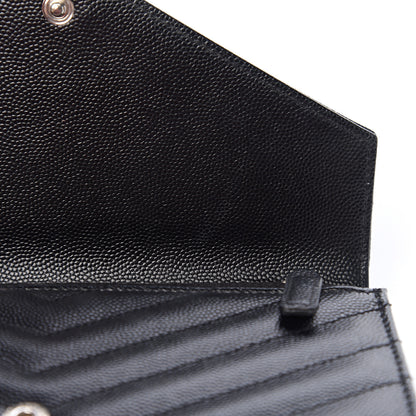 Saint Laurent Grain De Poudre Matelasse Chevron Monogram Envelope Chain Wallet Black 7 of 11