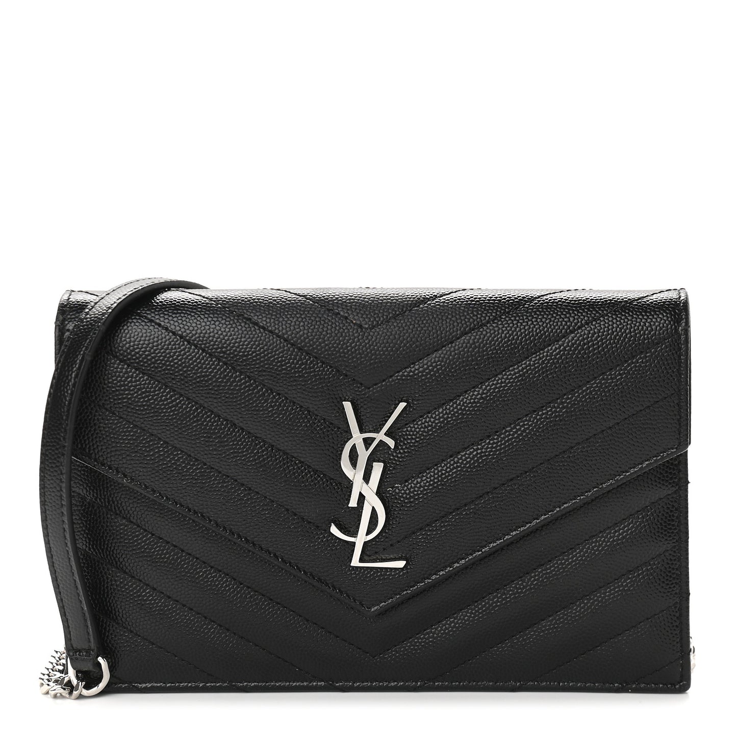 Grain De Poudre Matelasse Chevron Monogram Envelope Chain Wallet Black