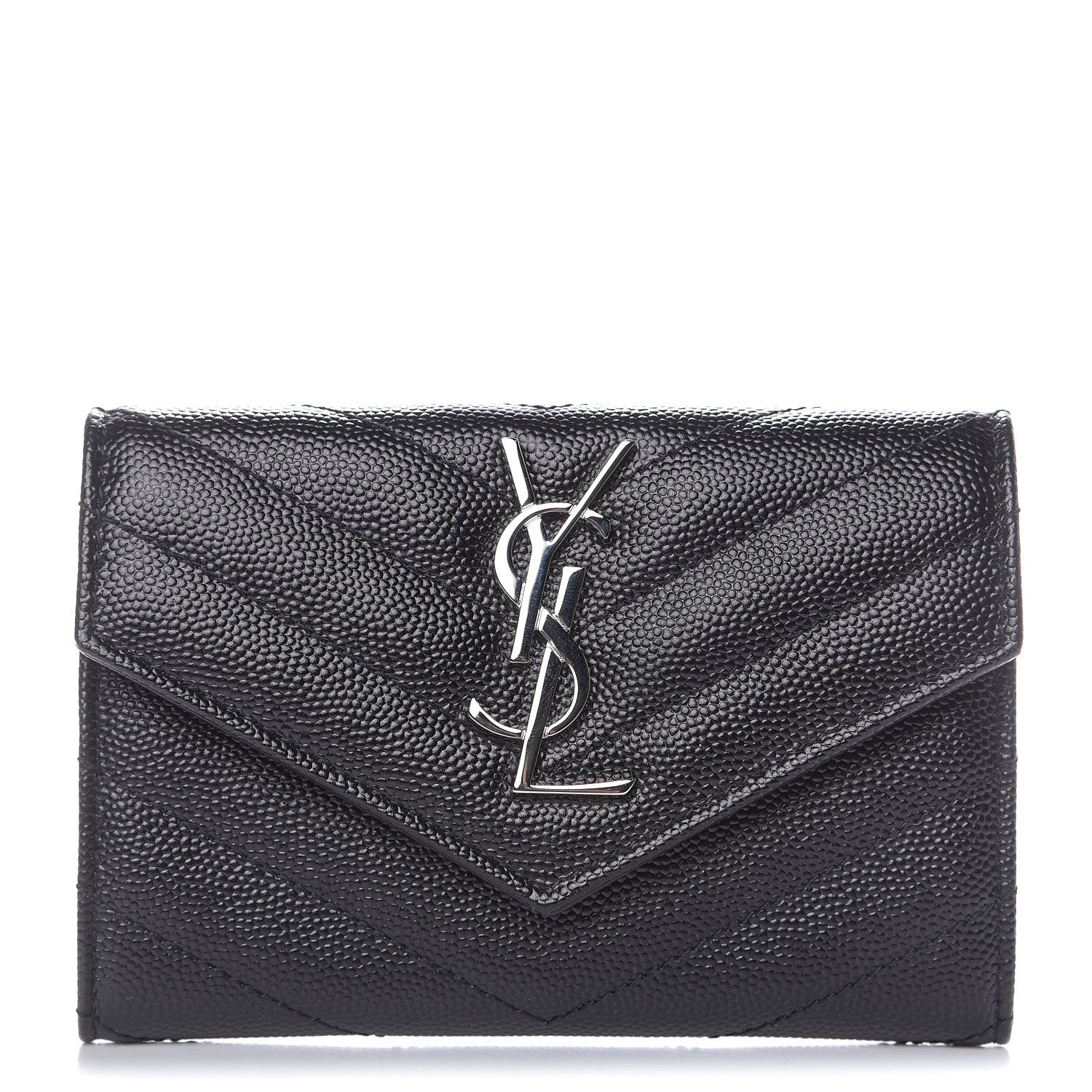 Saint Laurent Grain De Poudre Matelasse Chevron Small Monogram Envelope Wallet Black 1 of 7