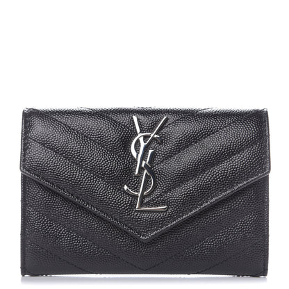 Saint Laurent Grain De Poudre Matelasse Chevron Small Monogram Envelope Wallet Black 1 of 7