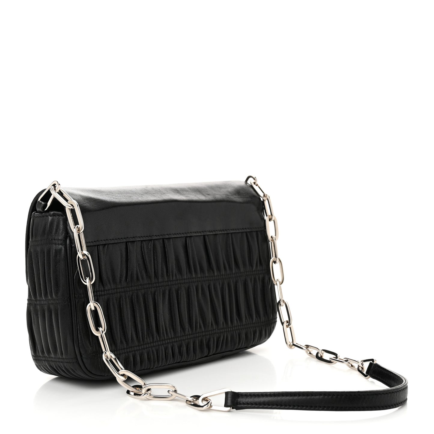 Nappa Gaufre Sound Chain Flap Shoulder Bag Black