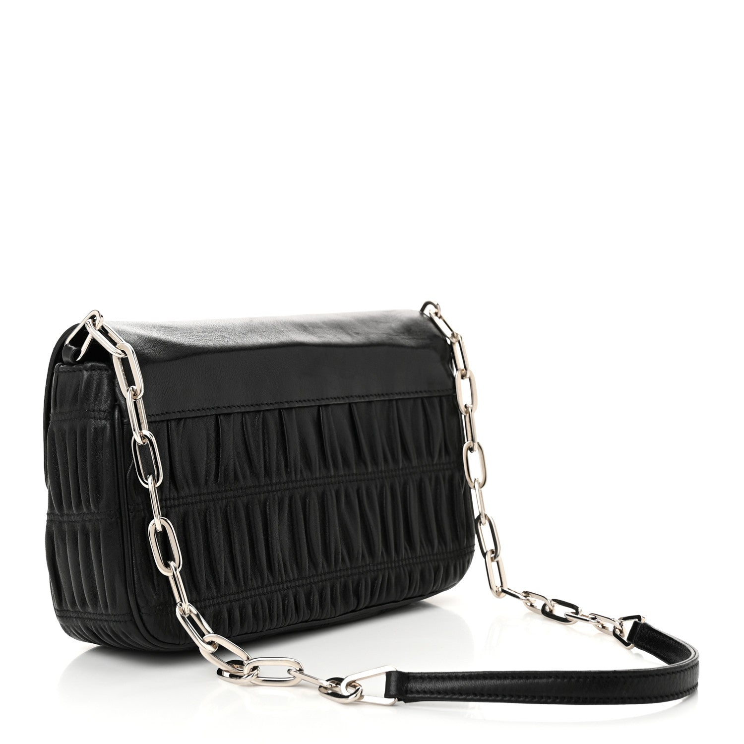 Prada Nappa Gaufre Sound Chain Flap Shoulder Bag Black 3 of 12