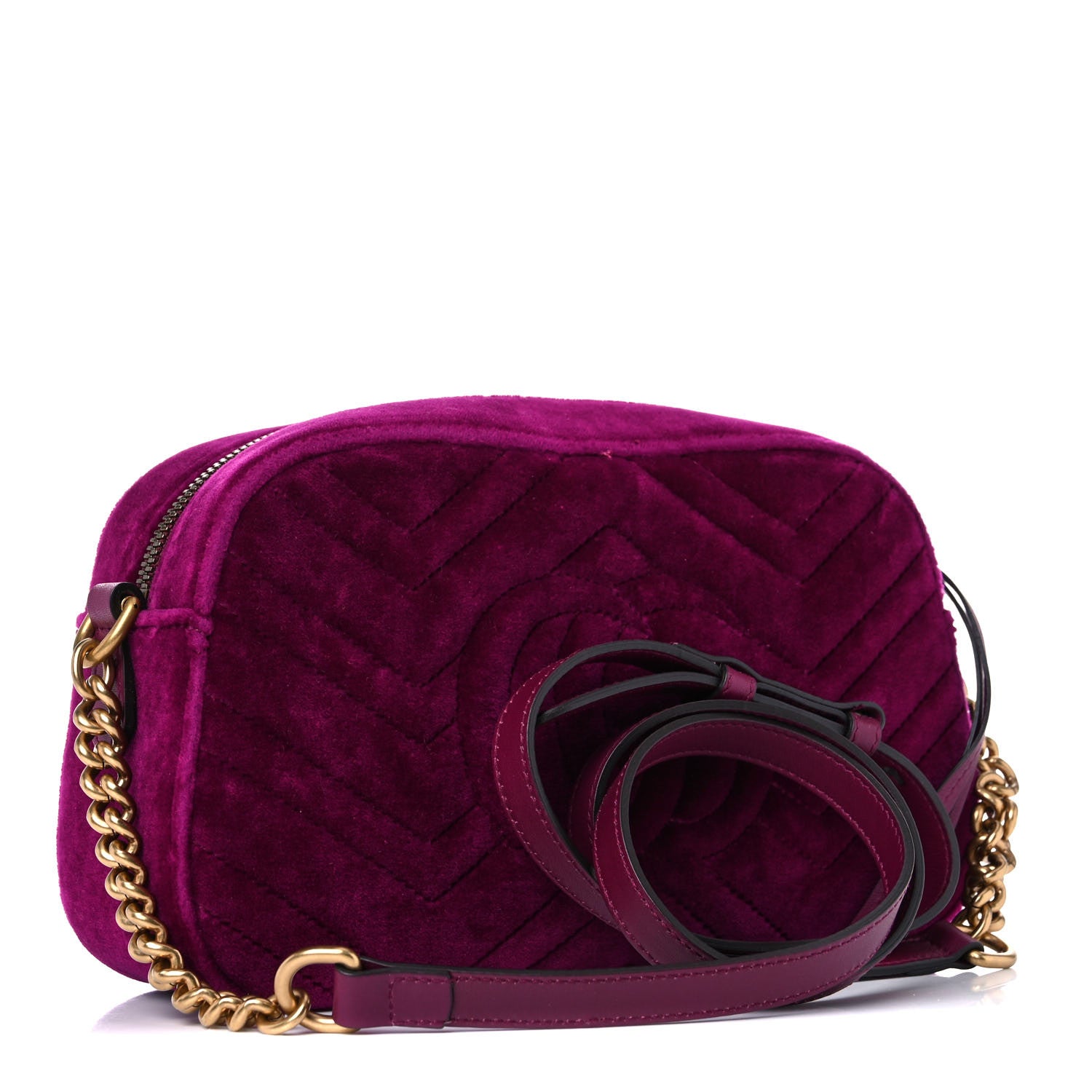 Gucci Velvet Matelasse Small GG Marmont Chain Shoulder Bag Fuchsia Violet Cyclamen 3 of 13