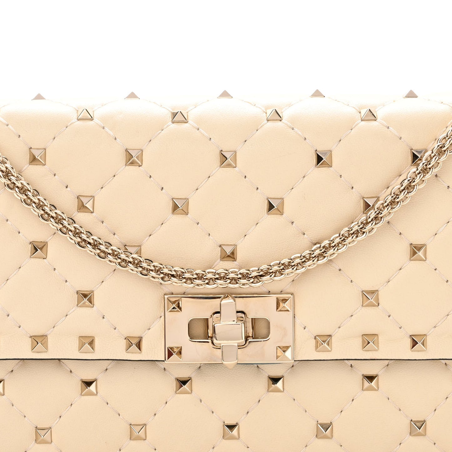 Nappa Rockstud Spike Wallet on Chain Light Ivory