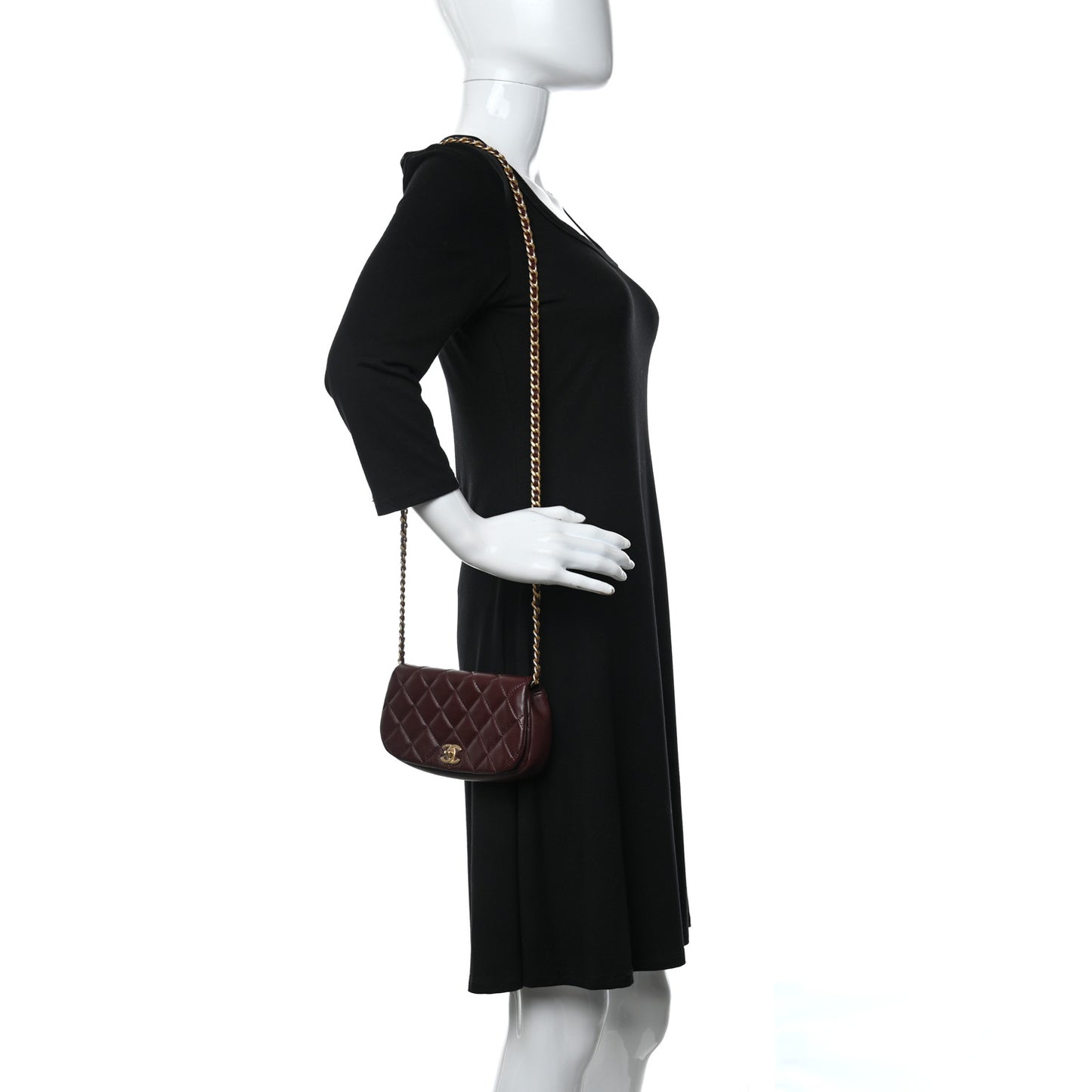Calfskin Quilted Coco Mail Clutch With Chain Burgundy