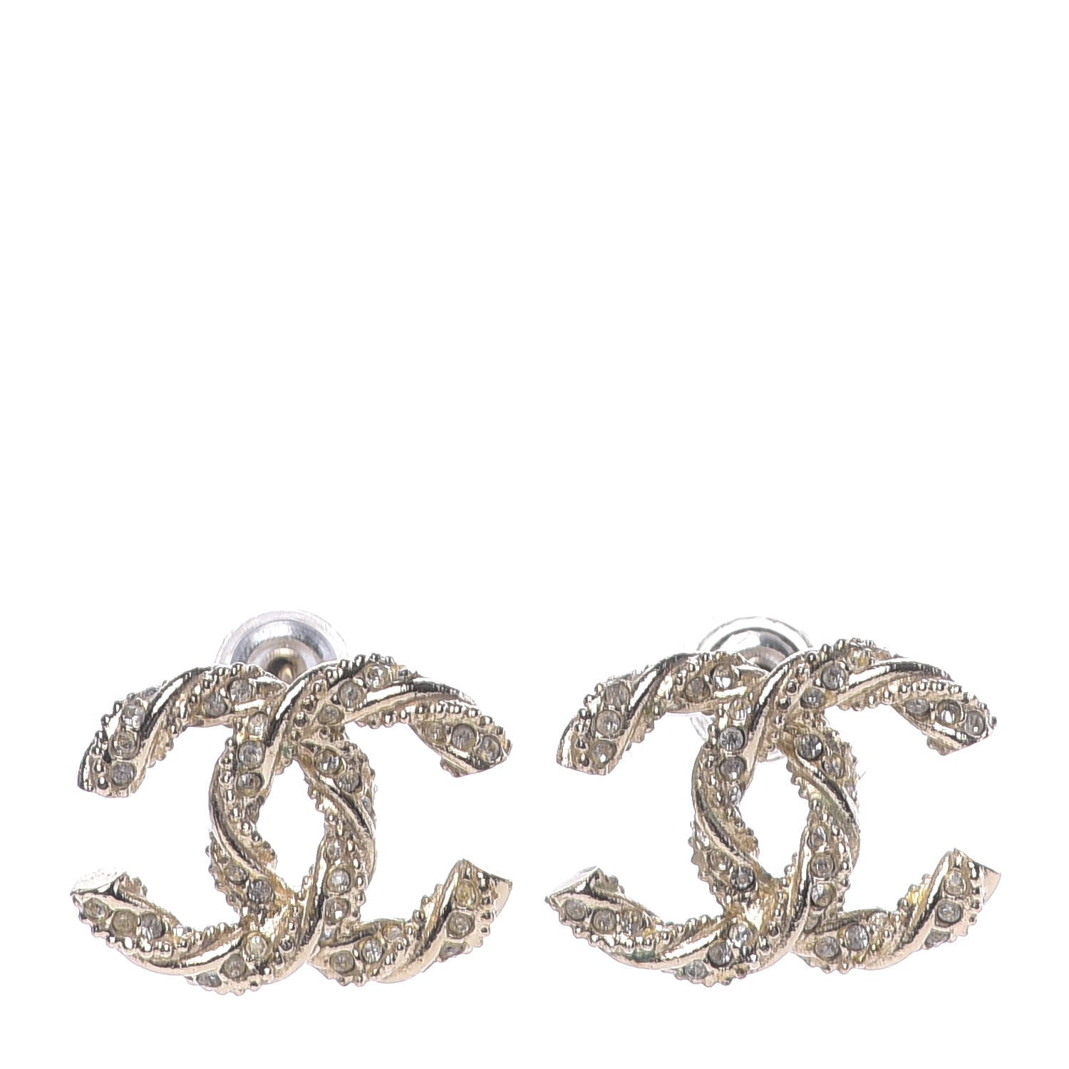 Chanel Crystal Twisted CC Earrings Gold 1 of 5