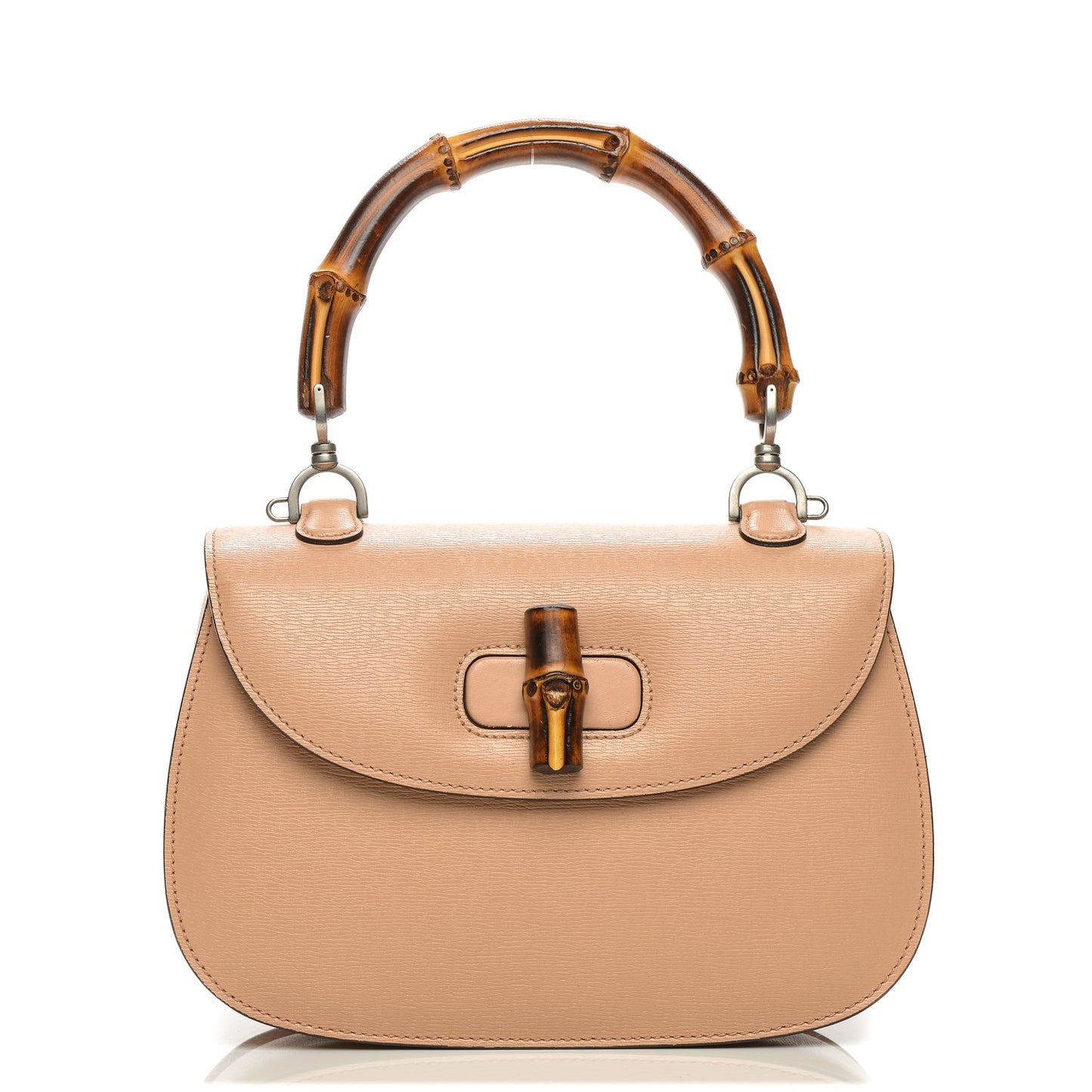 Shangai Calfskin Small Classic Bamboo Top Handle Bag Pink Apricot