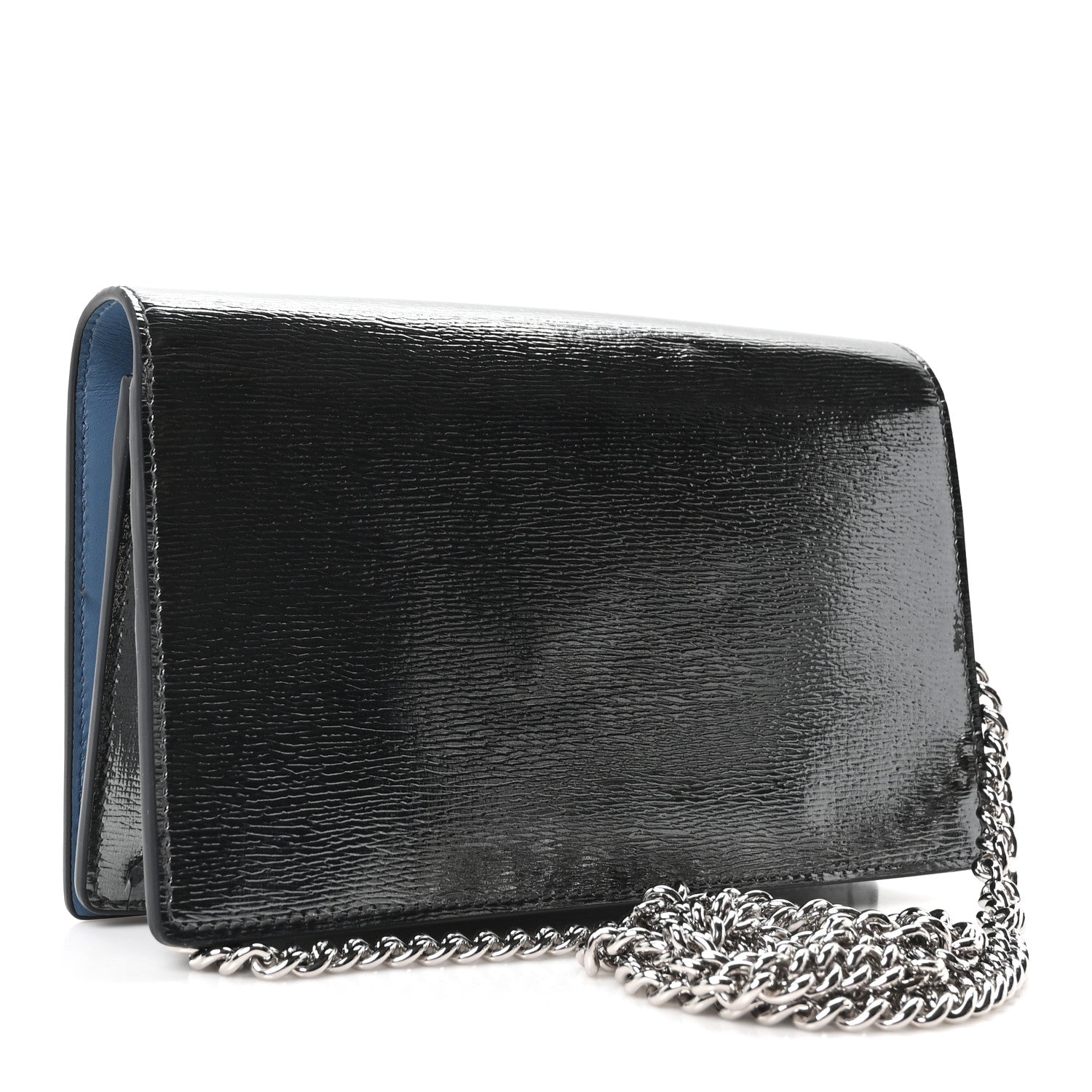 Gucci Textured Patent Bi-color GG Marmont Wallet on Chain  Silver Blue 3 of 9
