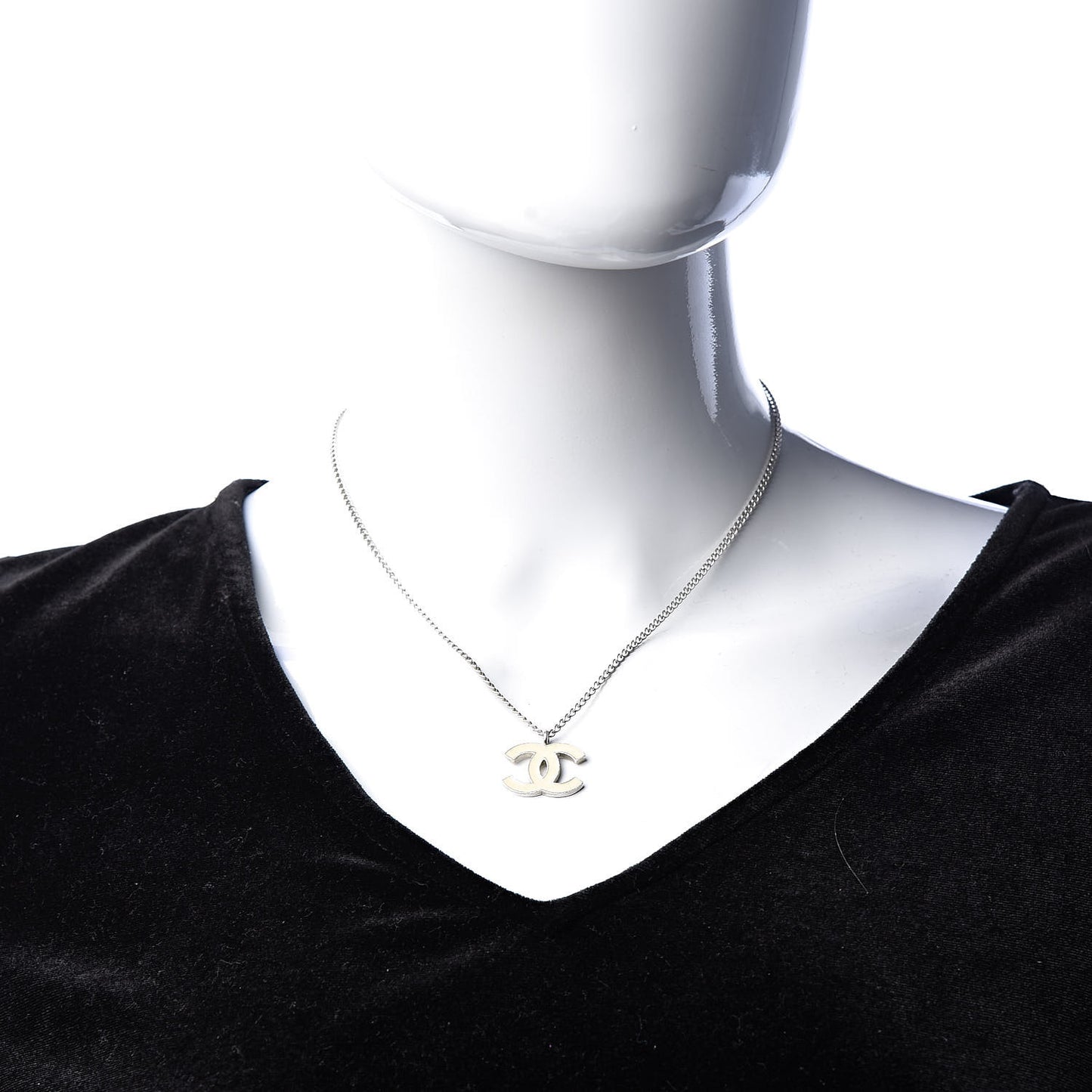 Enamel CC Pendant Necklace Beige