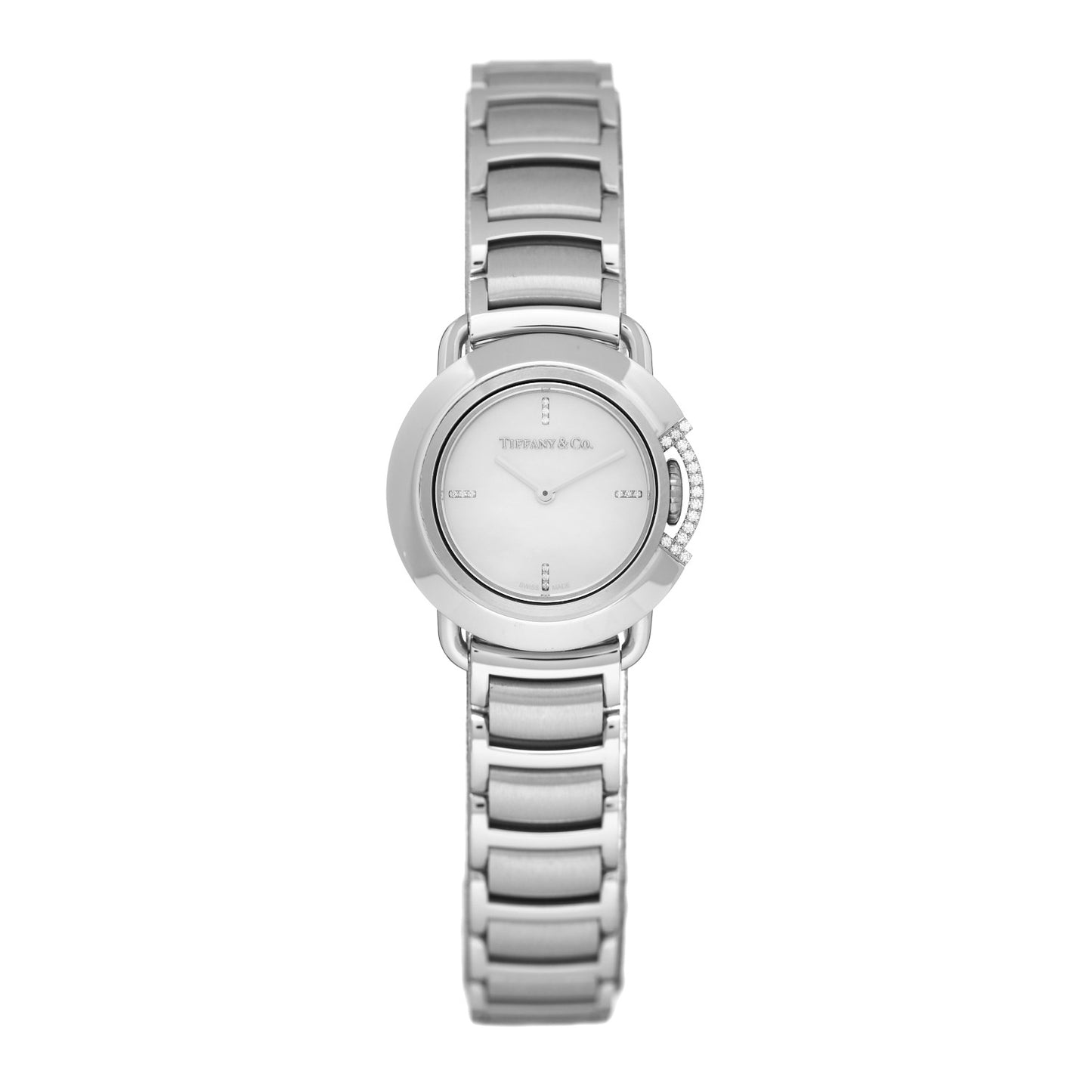 Stainless Steel Diamond Mother of Pearl 25mm Tiffany T Round Quartz Watch