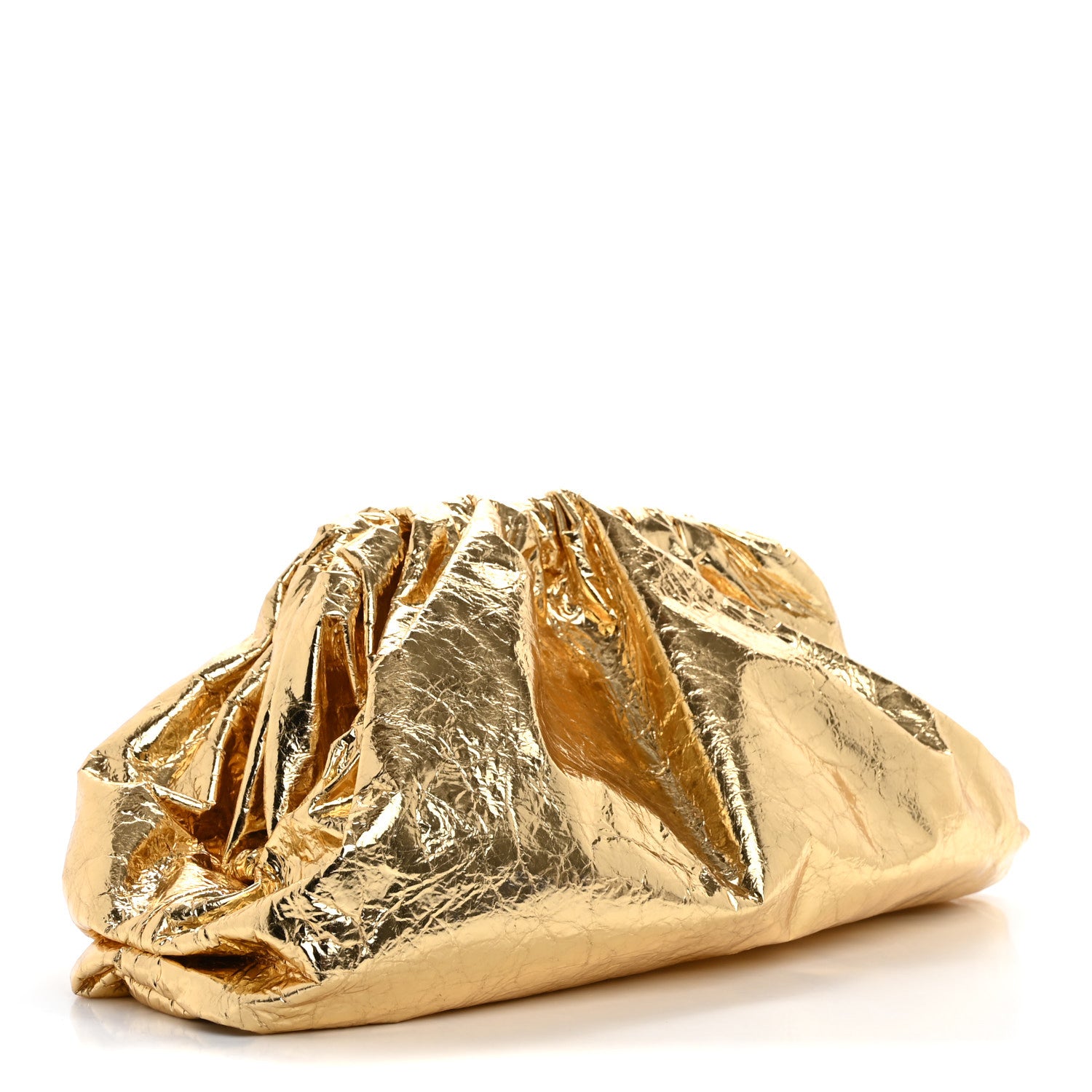 Bottega Veneta Metallic Crinkled Lambskin The Pouch Oversized Clutch Oro 3 of 11