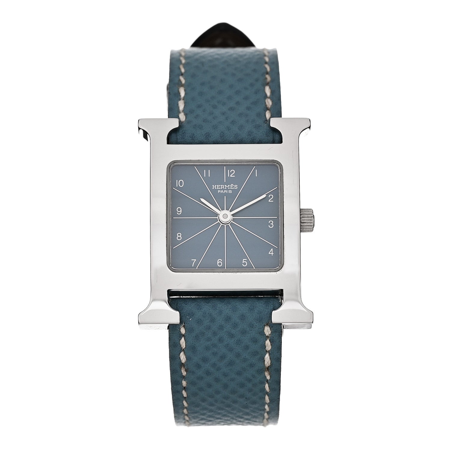 HERMESシルバー スクエア 腕時計 Hermes Stainless Steel Courchevel 21mm Heure H Hour Quartz Watch